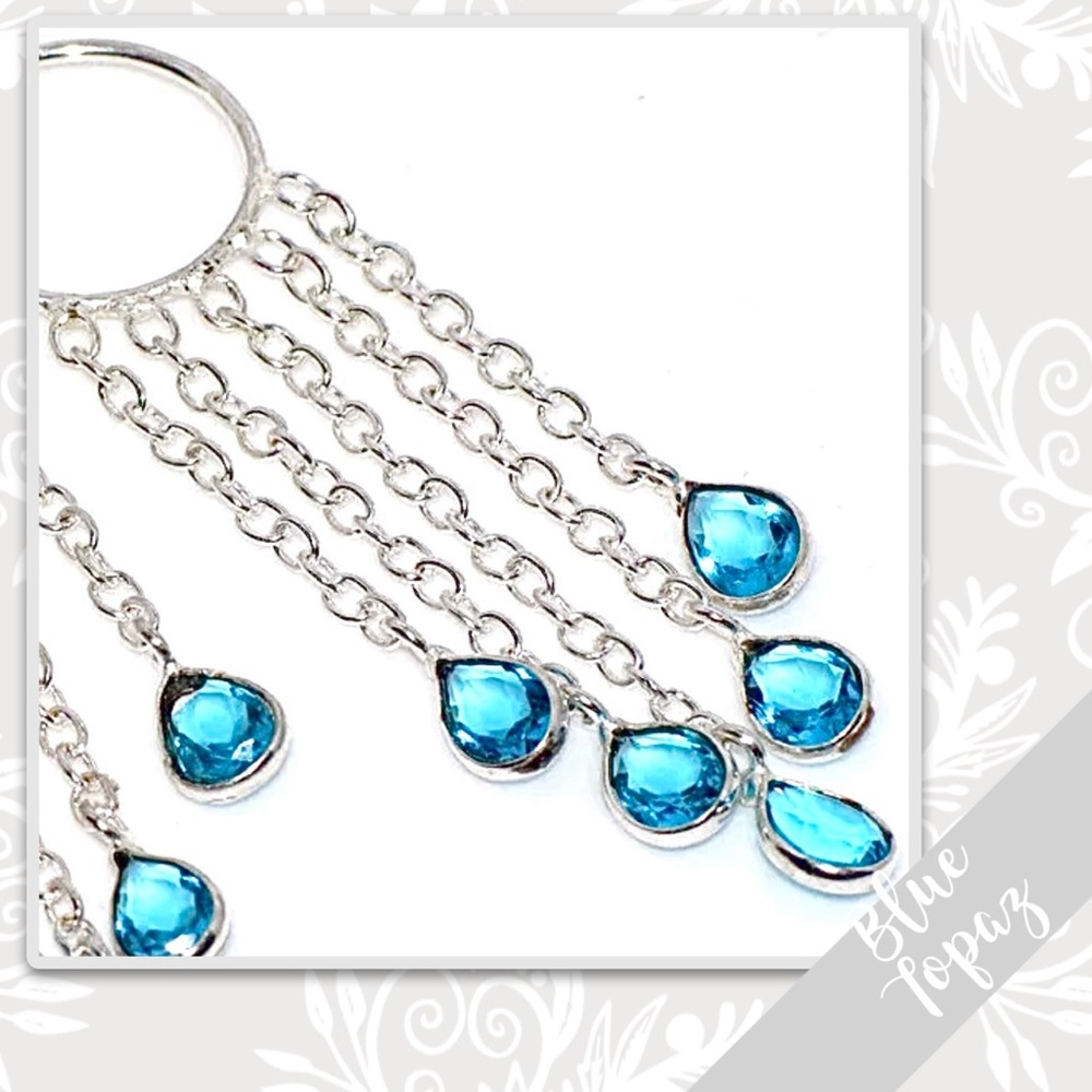 Blue Topaz Silver Dangle Drop Dreamcatcher Earrings 3.4β (Turquoise / Aqua Blue) - Picture 3 of 3